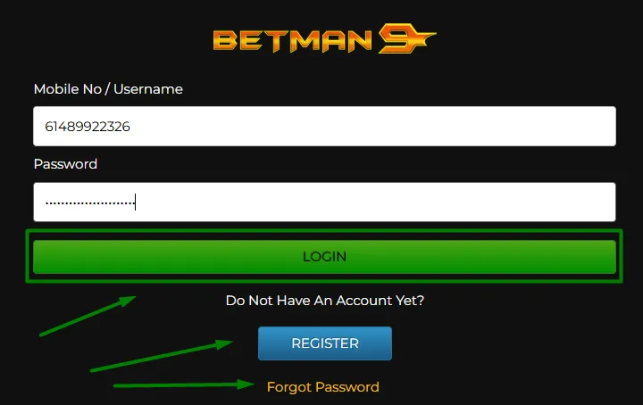 Betman Casino login form
